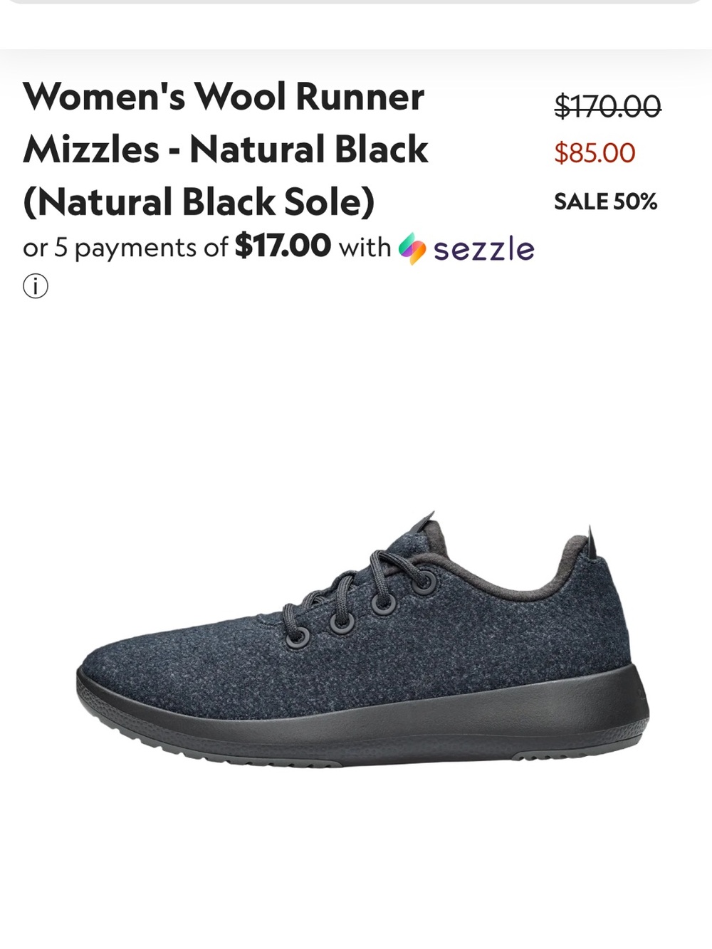 NWOT Allbirds Mizzles, Charcoal Black, Waterproof